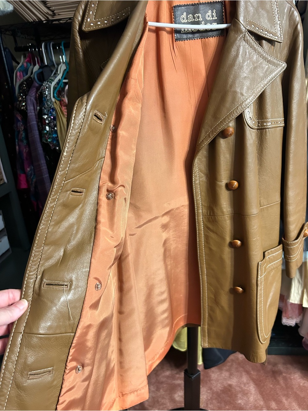 Dan di Modes Vintage 70’s Leather Coat Western Boho Belted Brown - Picture 8 of 13
